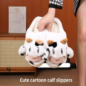 Cute Cow Plush Slippers Fuzzy Warm Non-Slip Cozy House Shoes Adorable Farm Vibe Cartoon Calf Design for Comfort winter warm fleece