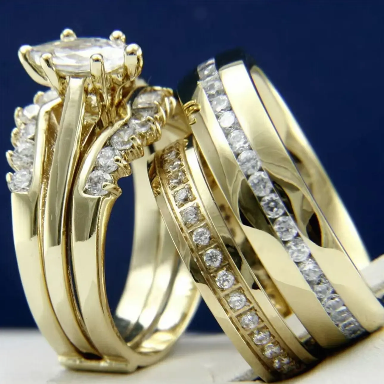 Gold Color Zirconia Promise Ring, Luxury Wedding Band for Couples, Trendy Finger Jewelry Accessory