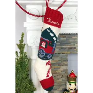 Bernat Hand Knit Personalized Christmas Train Stocking