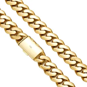 14mm Heavy Cuban Link Gold Choker - 14K Gold Plated Chunky Necklace, Iced Out Initial Clasp, Tarnish-Free, Sweat-Proof for Men, Plus Purple Custom Designer Pure Copper Ring, Rainbow Adjustable Gania An Klet Pocket Gifts Wire