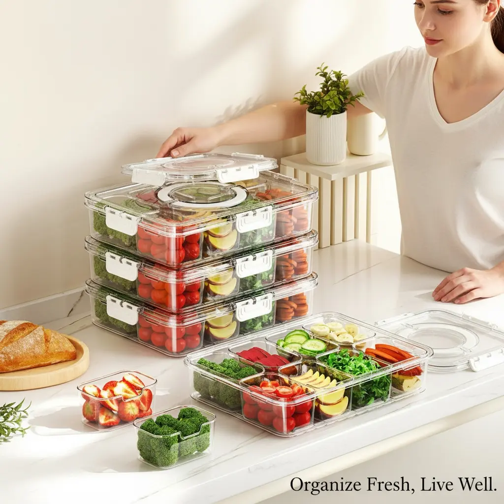 8-Section BPA-Free Kitchen Preserving Organizer - Food-Safe, Leak-Preventing, Integrated Drainage Fridge Organizer, Cooked Food Carrier, Food-Safe Food Storage