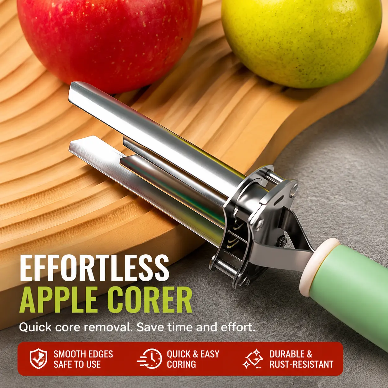 Effortless Apple Corer & Seed Remover Set - Premium Stainless Steel, 6 Adjustable Settings for Multiple Fruits - Safe & Fast Pitting Tool kitchen homeessentials