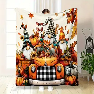 1 Piece Modern Style Autumn Gnome Print Fleece Blanket, Soft and Comfortable Flannel, Suitable for All Seasons, Machine Washable, Digital Print, Mixed Colors, Multi-Purpose, Suitable for Home, Office, Travel, Sofa Bed, Birthday Gift for Boys and Girls