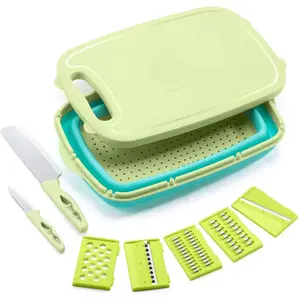 Vibrant 9-in-1 Cutting Board Set with Multifunctional Collapsible Basket Fruit Kitchen