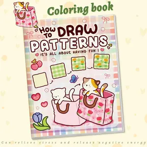 1PC Painting Enlightenment Pattern Coloring Book, Sweet Cartoon Style, Heart Cat Checkered Pattern, Educational Companion for Leisure, Coloring Book, Art Sketchbooks, Suitable for Daily Learning, Children's Doodles, Holiday Relaxation, Adult Coloring Book