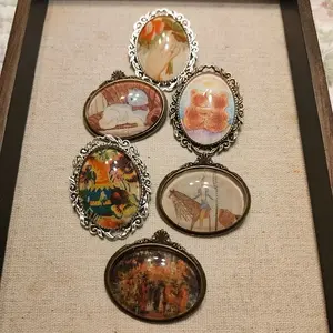 Oval cabachon custom brooches! gold tone and silver tone!