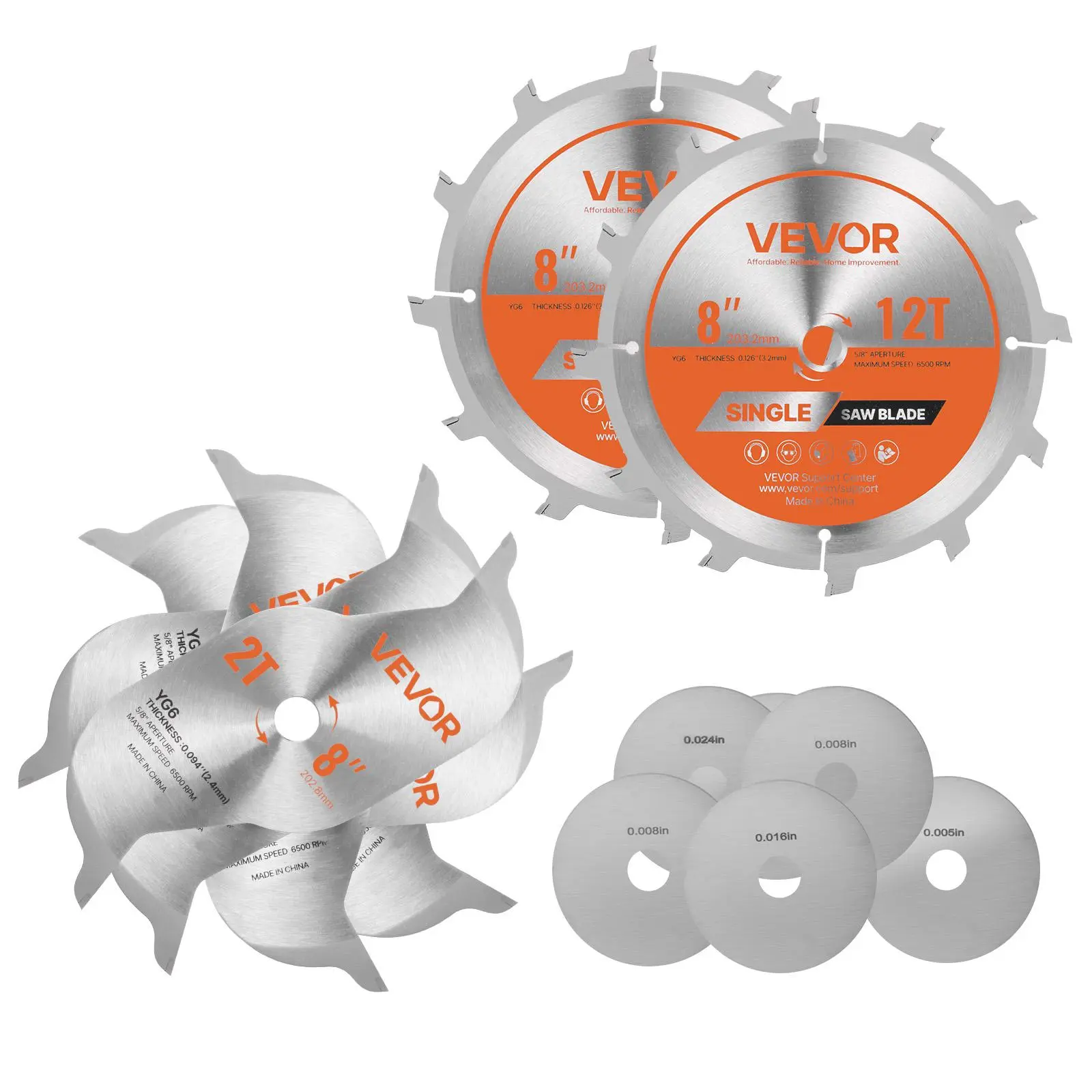 【summerfinds】VEVOR Dado Blade Set, 203 mm Diameter, 12 Sharp Alloy Teeth, 15.875 mm Arbor, Fine Finish, Stacking Dado Blades with Chippers and Shims, Noise-Reducing Heat Vents, for Cutting Plywood, OSB, Hardwood, Alloy Steel Blades, Table Saw