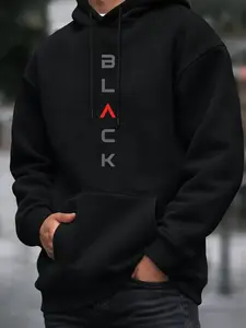 Men’s Black Hoodie Vertical BLACK Graphic Minimal Streetwear Premium Fit Style