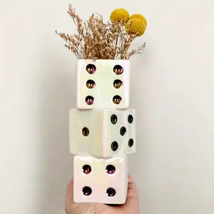Handmade Ceramic Dice Vase - Unique Decor For Dried Flowers, Rose, Pampas Grass - Stunning Design For Any Modern Space - Perfect Gift For Inspiring Smiles