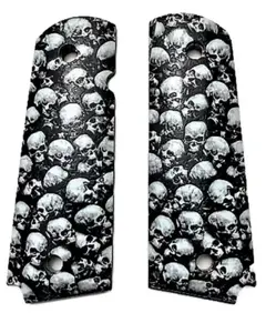 1911 Full-size Walnut Wood Grips UV Printed Image of Skulls on a Black Background