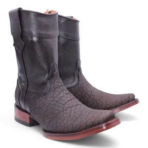 Men’s Chocolate Dubai Toe Bull Shoulder Leather Boots w/ Zipper
