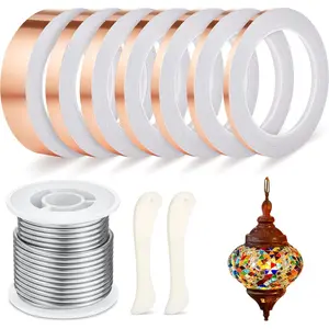 10 Pcs Stained Glass Supplies Set Include 1 lb Spool 60/40 Solder 7 Sizes x 22 Yards 1/8 Dia Copper Foil Tape for Stained Glass Craft