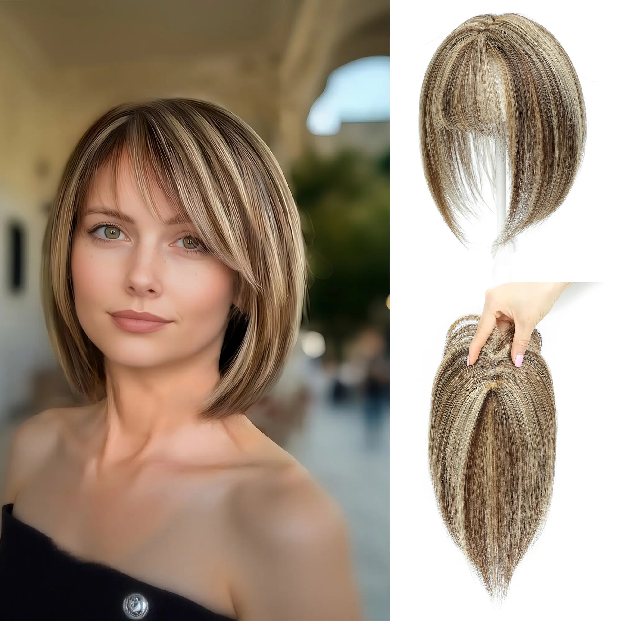 10 Inch Bang‑Style Human Hair Topper | Slightly Layered, 3 
