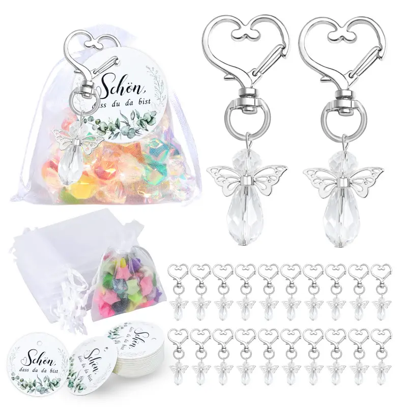 Baptism Favors Set First Communion Favors Angel Keychains Baptism Boxes White Organza Bags with Tags for Bautizo Recuerdos Christening Memorial Gifts Wedding Baby Shower Party Supplies