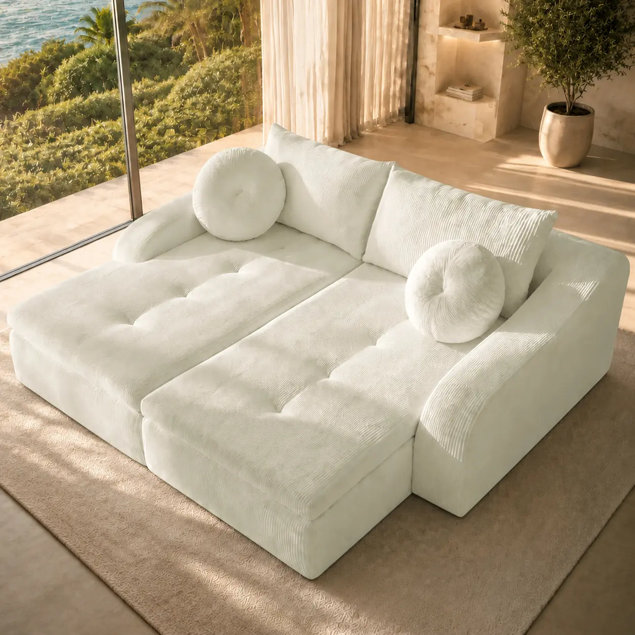 76 inch Double Chaise Lounges, Skin-Soft Corduroy – Left & Right Combo for Living Room, Bedroom & Beyond,for Modern Living Room,Corduroy,White