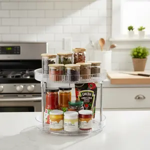 2-Tier 360 °   Rotating Spice Rack - Revolving Countertop Organizer, Space Saving Kitchen Seasoning Storage
