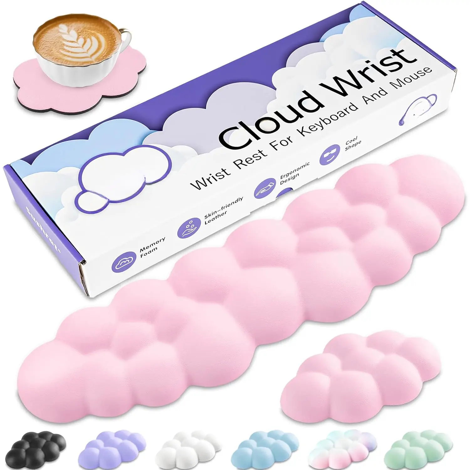 Cloud Wrist Rest Keyboard, Cloud Keyboard Wrist Pad Set with PU Leather Memory , Cute Arm Rest for Palm Support, PC/Gaming Desk Accessories/Office Setup/Computer Hand Cushion -