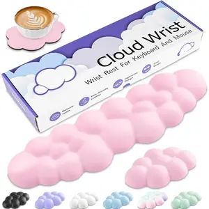 Cloud Wrist Rest Keyboard, Cloud Keyboard Wrist Pad Set with PU Leather Memory , Cute Arm Rest for Palm Support, PC/Gaming Desk Accessories/Office Setup/Computer Hand Cushion -