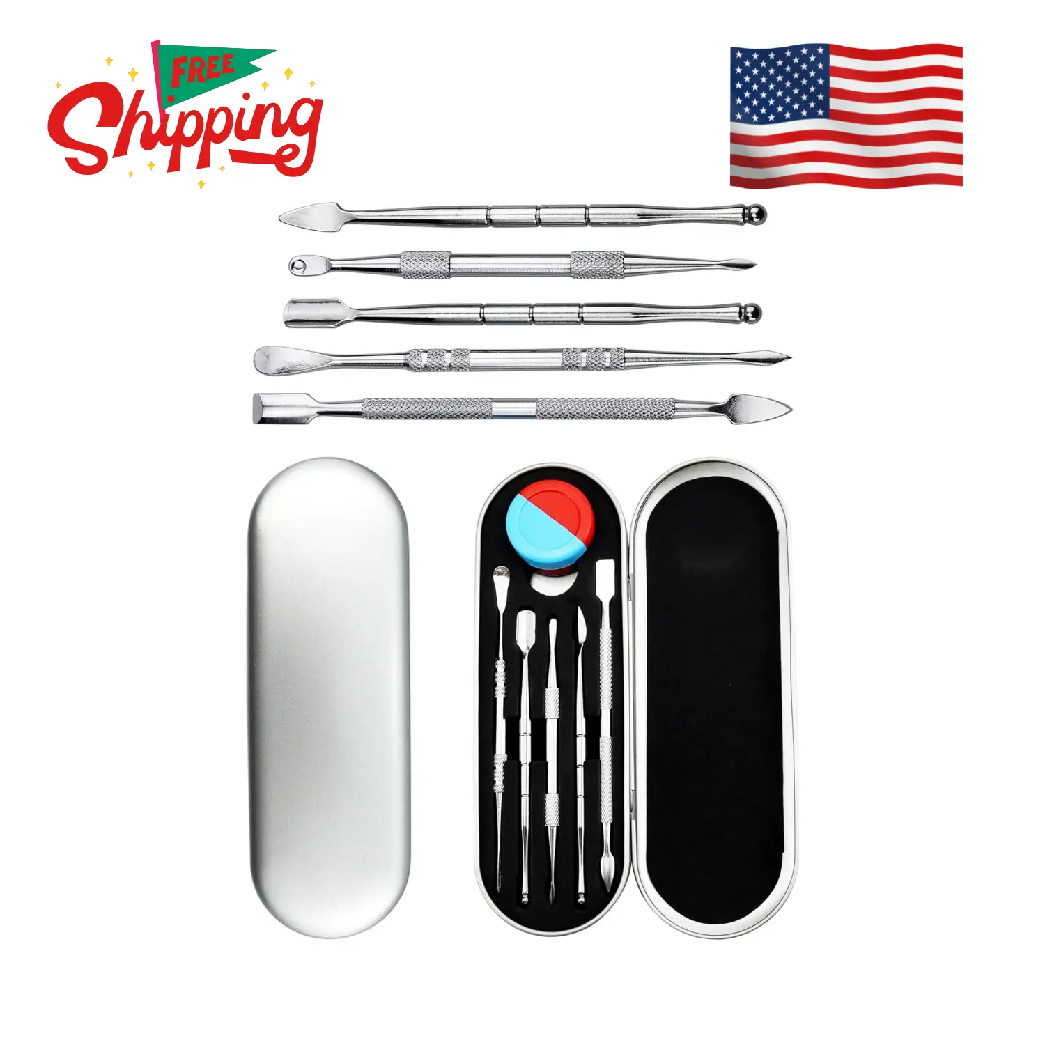 6 Pcs Wax Carving Tool Set with 5 ml Silicone Container and Portable Metal Case