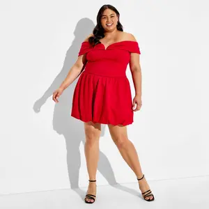 Women's Short Sleeve Plunge Bubble Mini A-Line Dress - Wild Fable
