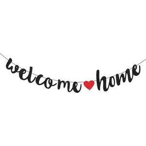 Welcome Home Banner Signs Black Glitter Welcome Home Decor for Military Army Homecoming Party Decorations Family Theme Party Supplies Party Decorations