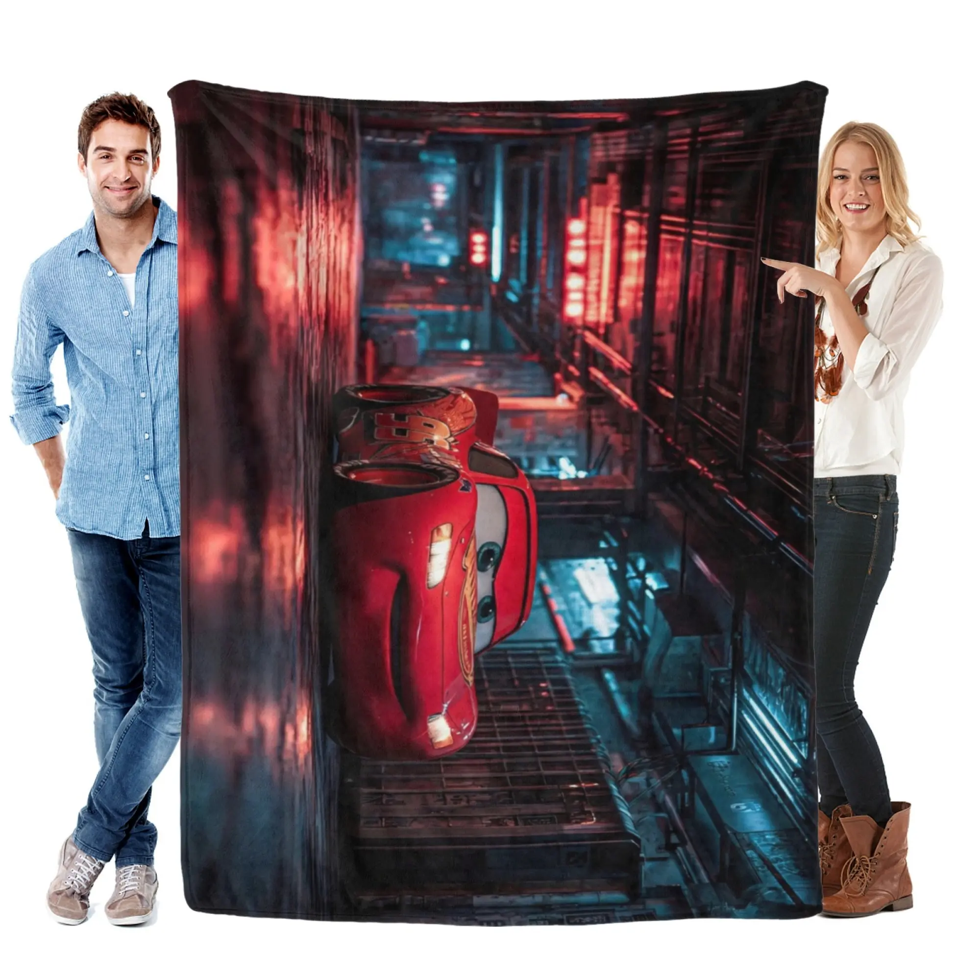 [SummerVibes] DISNEY CLASSIC Cars Neon Lightning McQueen Flannel Blanket, Soft Cozy Throw for Home, Bedroom Decor & Couch