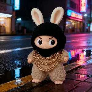 Clothes for LABUBU 17cm Doll (NO Doll), Outfit for LABUBU, Black Head Cover, Three-Layer Gold Necklace - Funny Outfits & Accessories for Unique Style