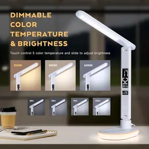 New White Touch-Controlled USB Desk Lamp with Wireless Charging and Clock - Modern Table Light for Home Office Reading and College Study