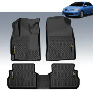 CROSSDESIGN TPE Floor Mats Waterproof Liners All Weather Floor Mats Protectors Fit For 09 - 13 Toyota Corolla/Linerrix, Fits 09-10 Pontiac Vibe Front&2nd Row Liner Black, 3PCS