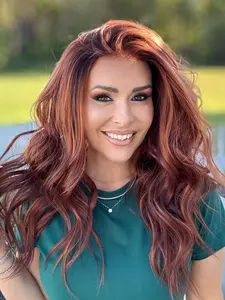 AISOM Selina Copper Blend Long Wave 13x4 Free Part Lace Front Wig with Scandinavian Hairline Synthetic Wig 22 Inches Low Density Daily Use Women's Wig