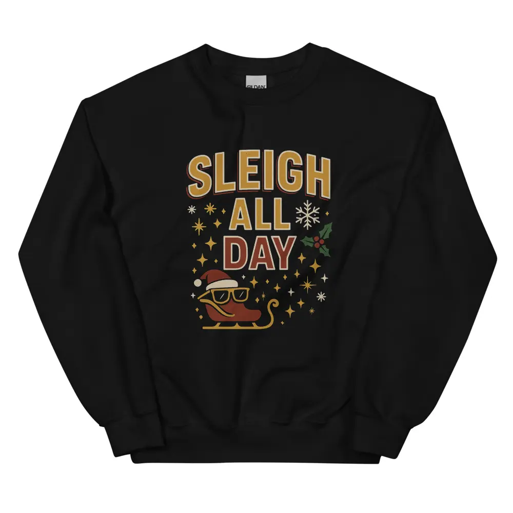 Sleigh All Day | Funny Christmas Sweatshirt | Vintage Holiday Crewneck