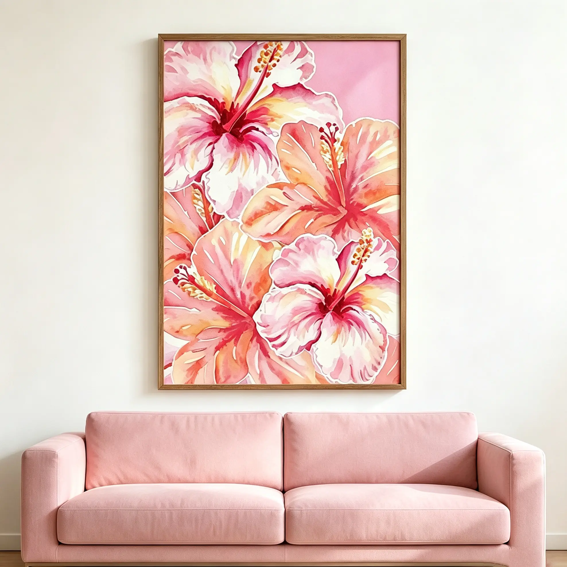 Vibrant Pink Hibiscus Hawaiian Watercolor Wall Art Print - Retro Aloha Floral Unframed Poster, Preppy Aesthetic Room Wall Decor, Flower Artwork