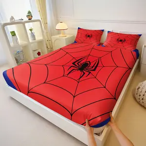 Red and Blue Spider Web Spider Print Bedspread 3-Piece Set, Including 2 Coreless Pillowcases, Good Encapsulation, The Perfect Replica of The Classic Color Layout of The War Suit, Fashionable and Durable, Soft and Comfortable Bedroom Bedding Bed Sheets