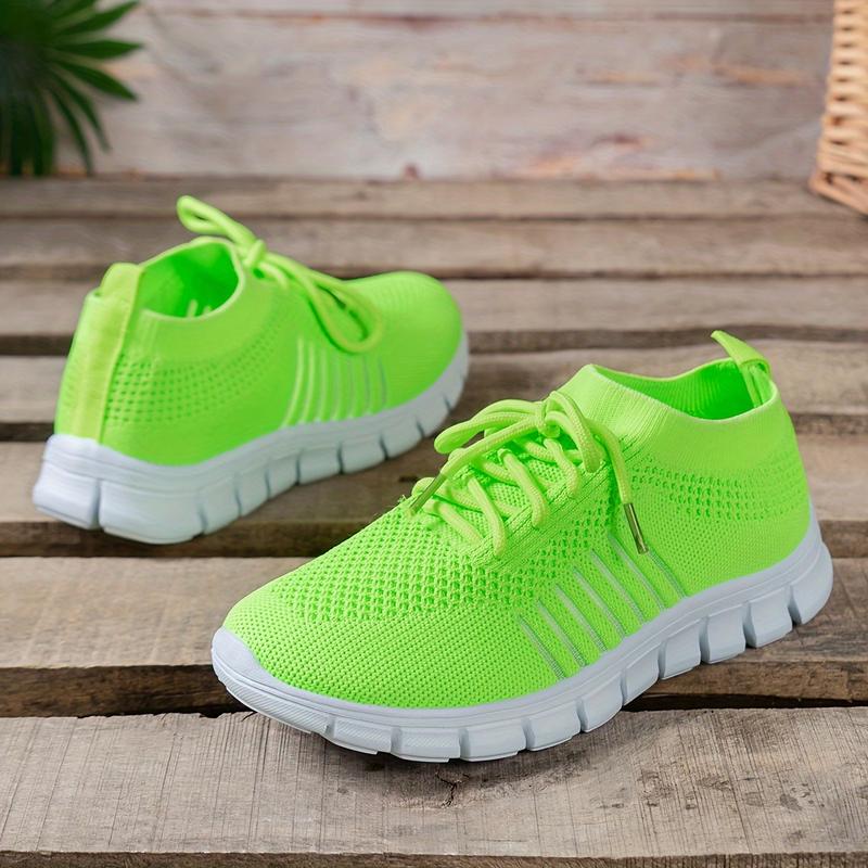 Women's Neon Green Athletic Sneakers - Breathable Mesh Fabric, Lightweight Running Shoes with EVA Sole, Lace-Up Low Top Design, All-Season Casual Footwear