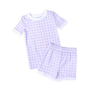 Lavender Gingham Short Pajamas - Girls Soft Short Sleeve Spring PJs