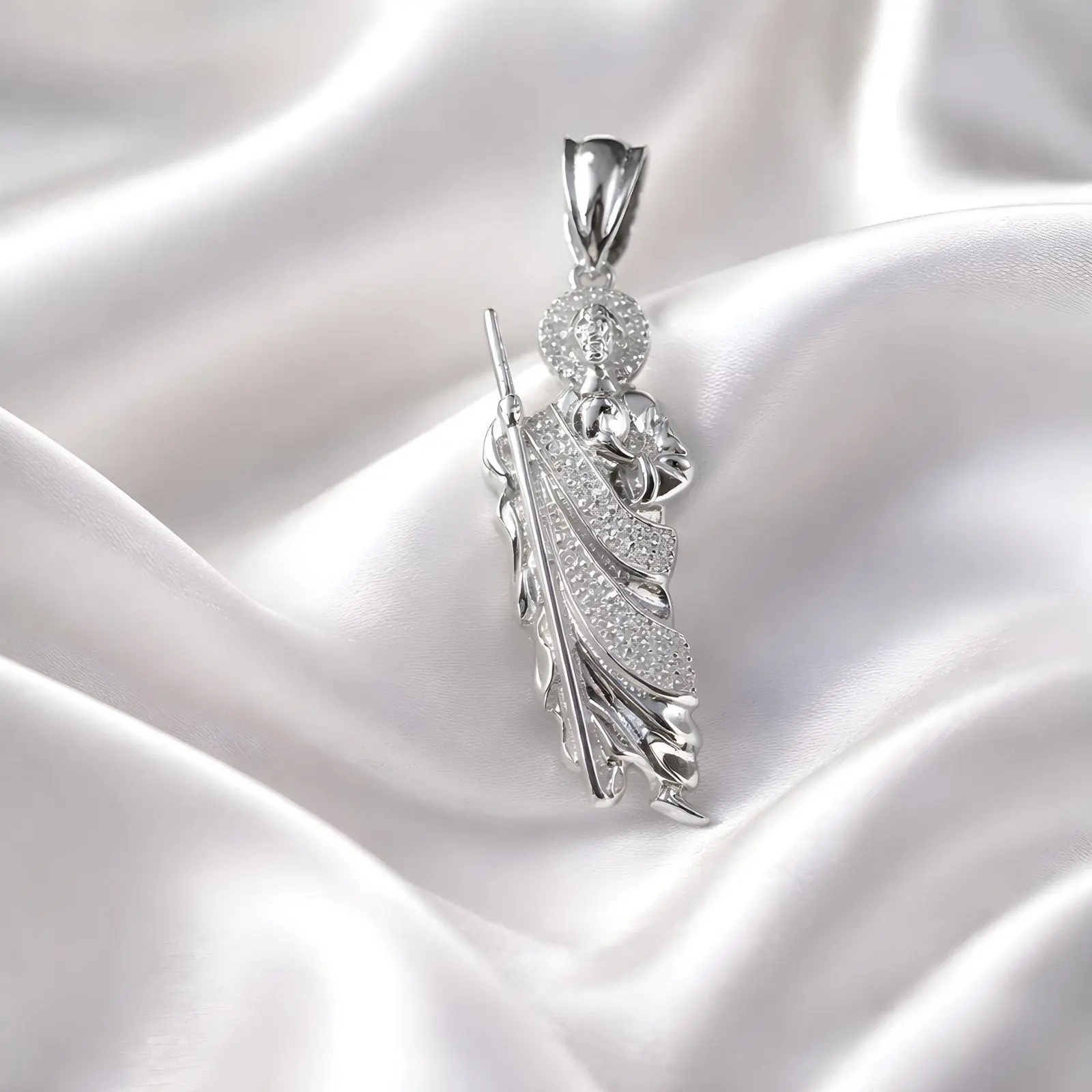 925 Real Silver Moissanite St. Jude Pendant - Spiritual Sterling Silver Necklaces & Pendants for Jewelry Enthusiasts, Spirituality, 925 Real Silver Necklaces & Pendants
