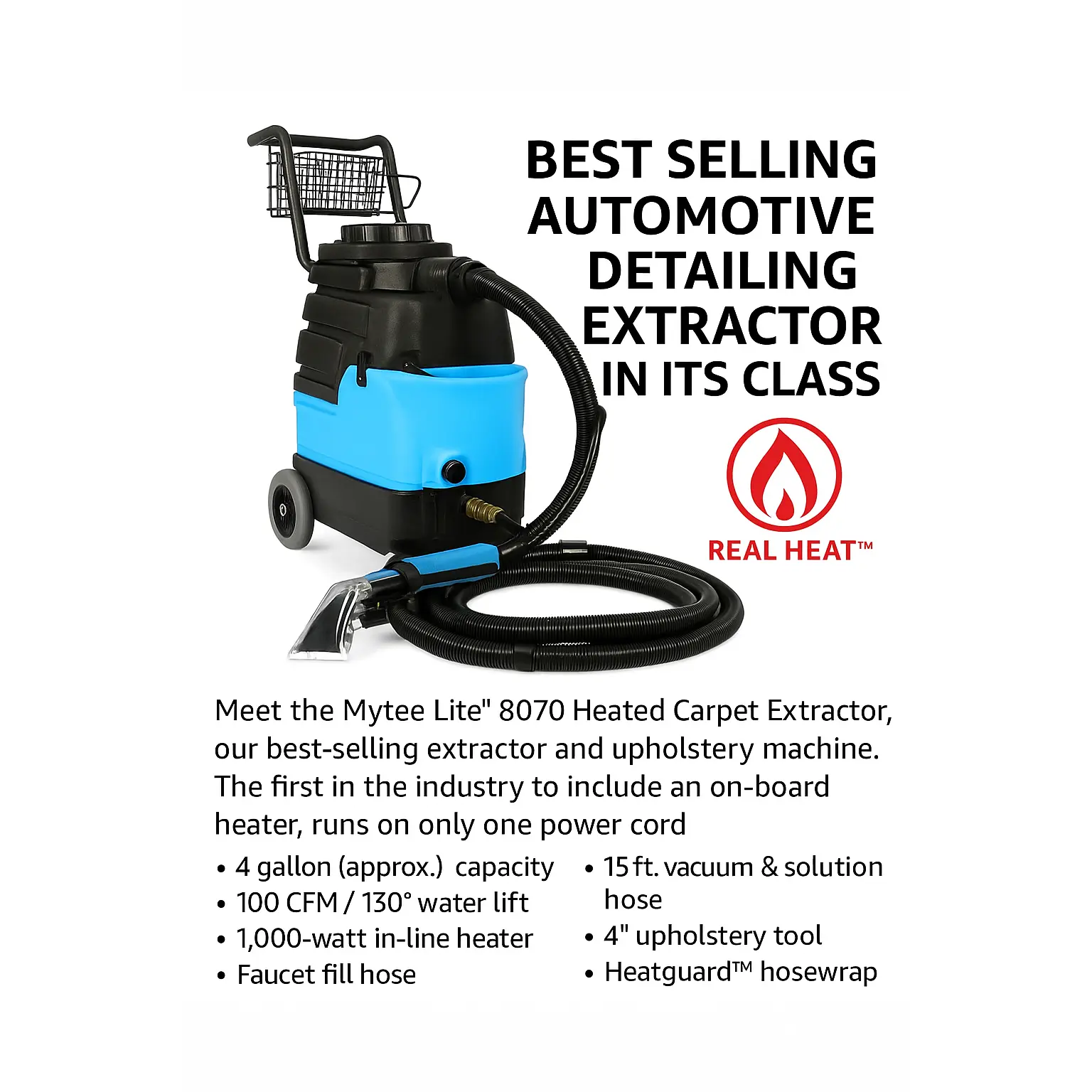 Mytee 8070 Cleaning Bundle Heated Carpet Extractor & Auto Detailer w/ 15' Hose & 4" Tool - 4 Gallons + FREE RMC 1 Gallon DeFoam IT