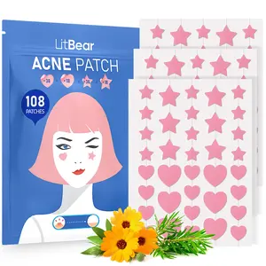LitBear Pimple Patches, 108 Patches 4 Sizes, Pink Heart & Star Shaped Absorbing Cover Hydrocolloid Patches For Face Zit, Acne Dots, Tea Tree Oil + Centella, #SpringStatements