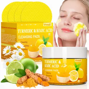 Turmeric Kojic Acid Cleansing Pads Exfoliating Pads Facial Cleansing Foaming Skincare Organic  for Face Cleansing 50pcs