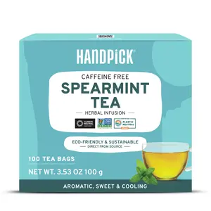 HANDPICK, Spearmint Tea Bags (100 Herbal Tea Bags) Rich in Essential Oil | Refreshing Mint Tea | Non-GMO, Gluten Free | Round Eco-Conscious Tea Bags spearmint tea