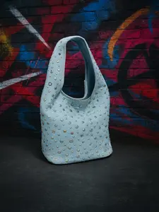 Women's Chic Casual Large-Capacity Denim Rivet Bucket Bag - Soft Sequin Shoulder Hobo Purse