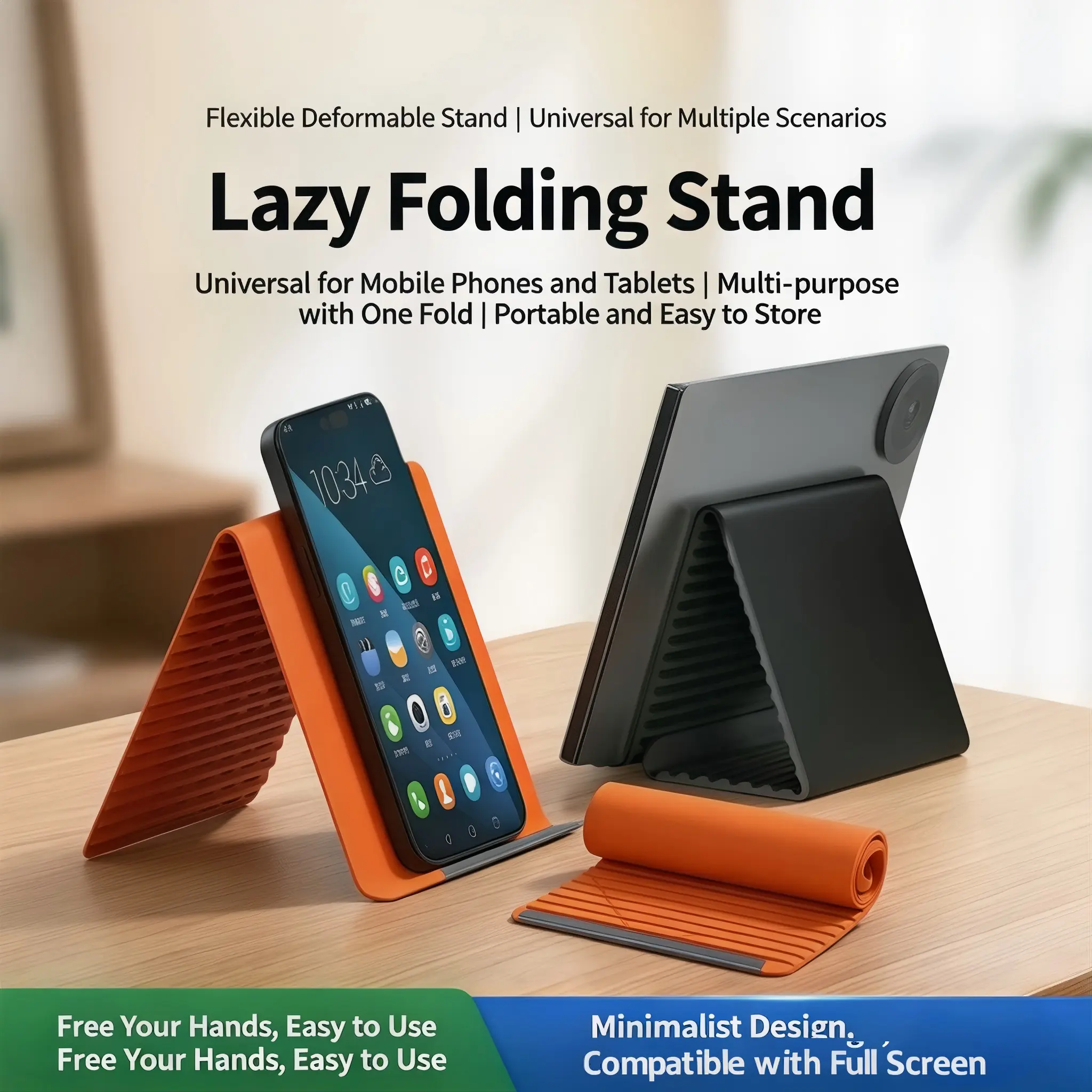 180-Degree Folding Silicone Mobile Phone Stand, Bendable Desktop Cellphone Holder with Non-Slip Ribbed Surface, Pocket-Size Hands-Free Accessory for Smartphones (Portrait/Landscape Use on Desks, Nightstands) – Mobile Bendable Phone Holders & Mounts