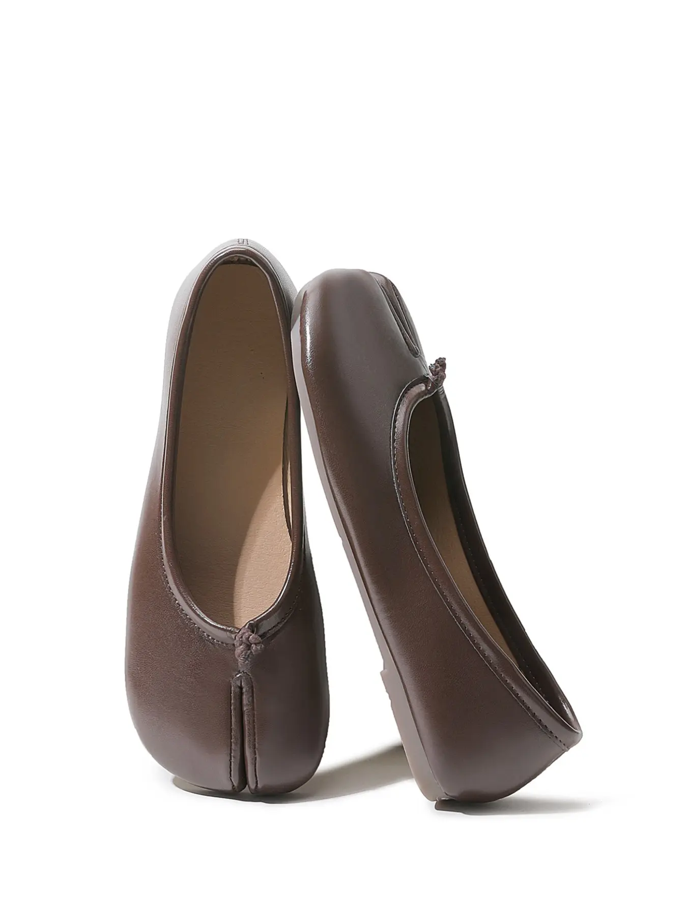 Women's Low Heel Pig Toe Shoes, PU Leather Slip-On Casual Sandals, Spring & Fall Stylish Fashion, Solid Color, Comfortable Design
