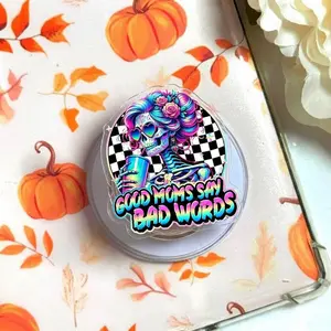 Aesthetic _Good Moms Say Bad Words_ Magnetic Phone Grip, Retro Boujee Mama Skeleton Magsafe Kickstand, Trendy Funny Coffee Lover Motherhood Gift For Her
