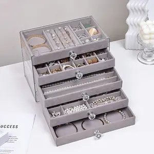5-Layer Jewelry Organizer Box with Clear Display Lid and Velvet Interior, Large Capacity Storage for Rings Earrings Necklaces Bracelets, No More Tangled Jewelry, Mother’s Day Gift for Mom