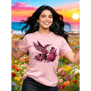 Women's 100% Cotton Printed Short-Sleeve Round-Neck Basic T-Shirt - Streetwear, Smooth, Comfortable, Fashionable, Elegant, Well-Fit, Suitable for Travel, Parties, Ideal Gift for Women