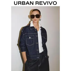 URBAN REVIVO Women's Longsleeve Lightweight Denim Jacket UWM850154 - 2025 Outerwear, Minimalist Basic Normal Type, Elegant Versatile Casual Outfit Clothes