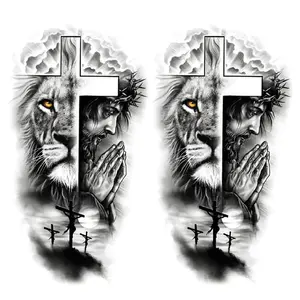 2 Sheets Jesus Cross Large Half Temporary Tattoos, Waterproof Fake Forest Cliché Body Decoration Temporary Tattoos Stickers