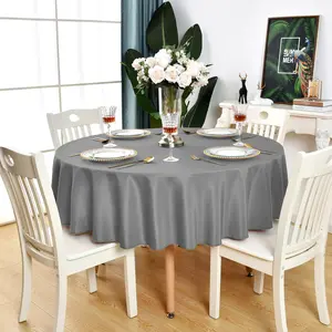 Grey Round Tablecloth Waterproof Stain Resistant Wrinkle Free Table Cloth 210GSM Polyester Washable Wipeable Circle Table Cover for Party, Banquet, Wedding, Indoor and Outdoor