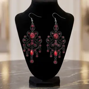Womens Elegant, Mysterious Paparazzi Black and Red Hook Earrings